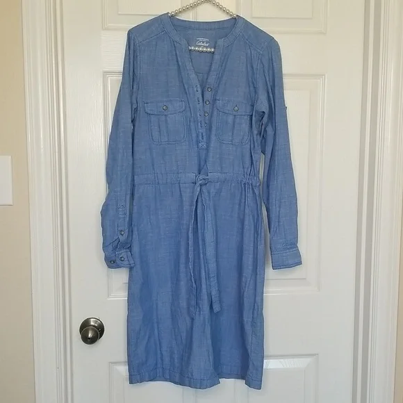 Cabela's Blue Denim Long Sleeve Chambray Shirt Dress Size Small Petite - Picture 1 of 12